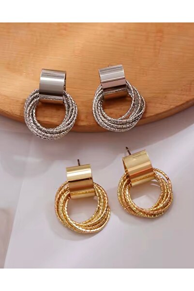 monalisatoka Kadın Gümüş,Gold Sallantılı Halka 2'Li Küpe Seti