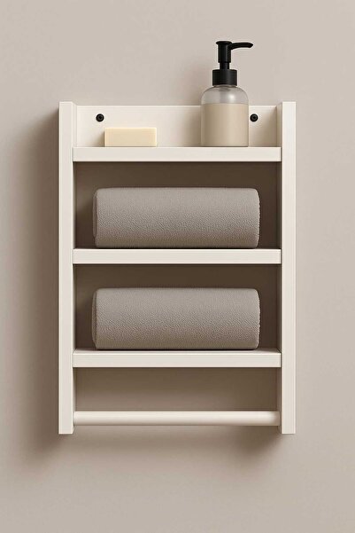 KawDesign 3 Katlı Beyaz Banyo Duvar Rafı 60 cm, Havlu ve Aksesuar Düzenleyici, Organizer, Havluluk