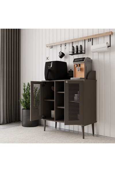 melura home Kahve Kiler - Kahve Köşesi %100 Mdf 90 Cm Panjur Kapak Lake Ahşap Ayaklı Çok Amaçlı Dolap
