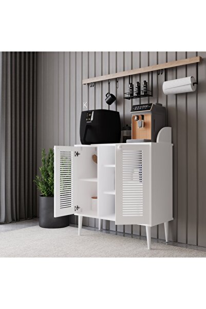 melura home Kahve Kiler-kahve Köşesi %100 Mdf 90 Cm Panjur Kapak Lake Ahşap Ayaklı Çok Amaçlı Dolap