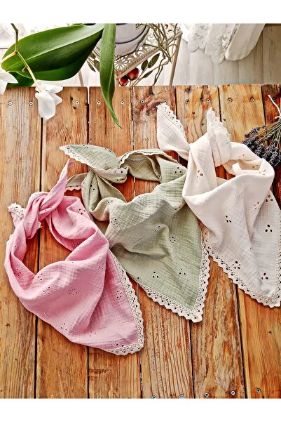 Mufincollection Cotton Embroidered Muslin Fabric Triangle Bandana – Fisto Detailed