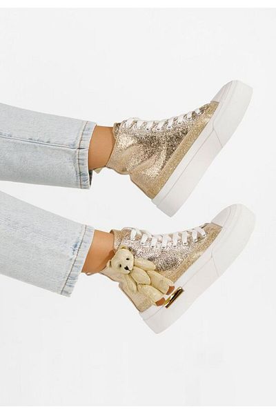 B T Shoes Alisea women's gold high-top sneakers