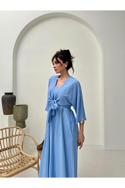 Serica Moda Blue Tie Detail Dress Set