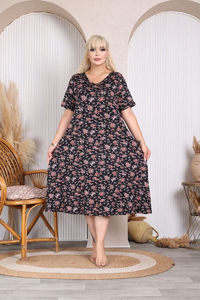 sinemisxxl Lycra Viscose Floral V-Neck Dress