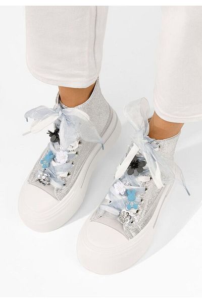 B T Shoes Ivonne women's silver high-top sneakers