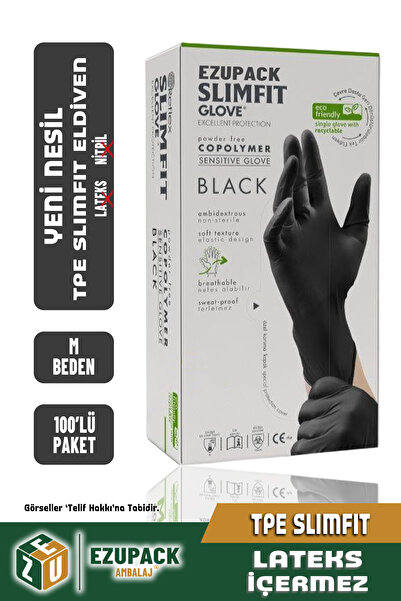 Ezupack M Size Slimfit Glove Tpe Terletmez Gıda Muayene Pudrasız Medikal Temizlik Mutfak(Lateks Nitril Yok)