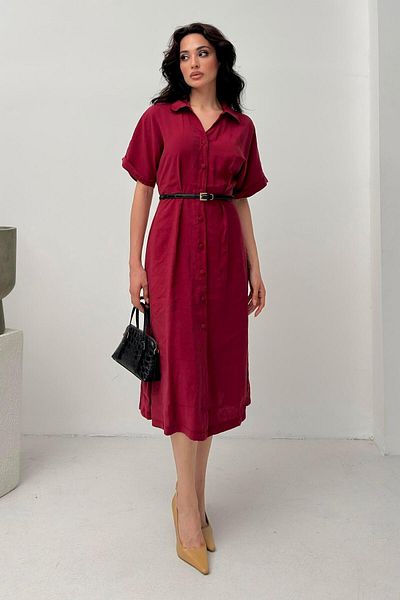 Serica Moda Burgundy Belt Detailed Shirt Dress