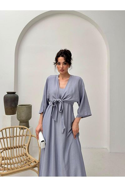 Serica Moda Gray Tie Detail Dress Set