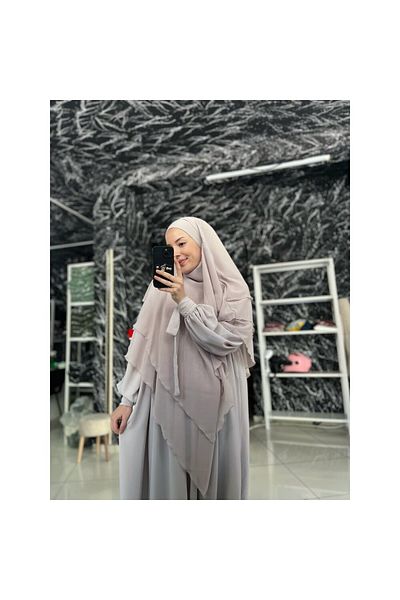 Fashion journey Sleeved Set Set Morn Abaya Balon Kolekstra Shalş Chifon Suffle Shal Ready Veil Hac