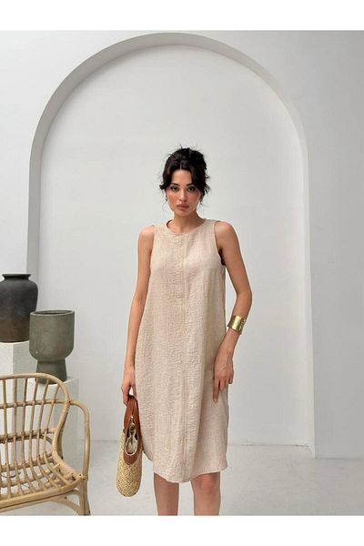 Serica Moda Beige Sleeveless Linen Dress
