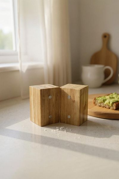 UCR HOME Bamboo Wooden Rectangular Magnetic Salt Shaker Spice Rack Pepper Shaker Pepper Shaker Set of 2 5X9