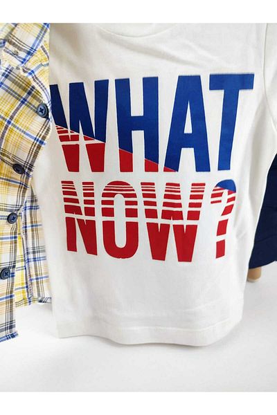 GAMZEAKKUŞ Short Sleeve Printed T-Shirt, Printed, Adjustable Sleeves Shirt and Pants 3-Piece Boy's Set