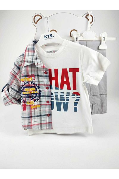 GAMZEAKKUŞ Short Sleeve Printed T-Shirt, Printed, Adjustable Sleeves Shirt and Pants 3-Piece Boy's Set