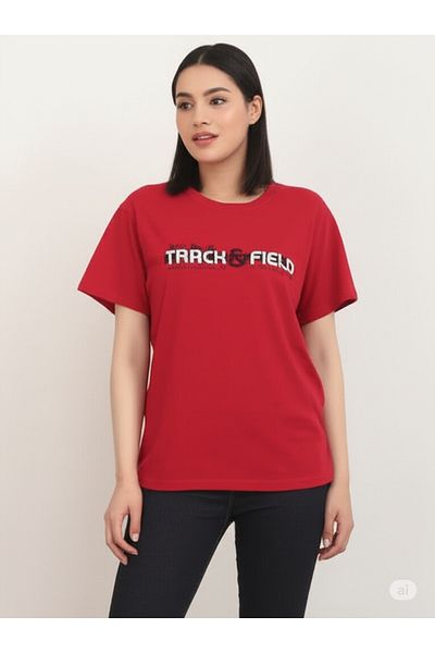DHDmoda Women's Red Color Written T-Shirt