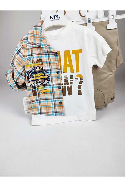 GAMZEAKKUŞ Short Sleeve Printed T-Shirt, Printed, Adjustable Sleeves Shirt and Pants 3-Piece Boy's Set