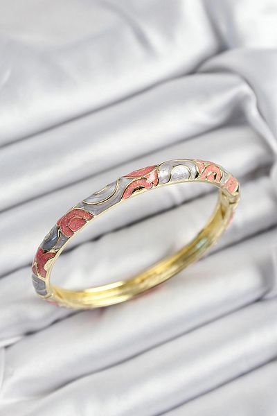 Clariss Mineli Brass Gray and Pink Spiral Motif Gold Color Women's Handcuffs