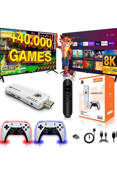 Bonjour Retro Gaming Console + TV Stick SVP K8 Pro | 4K 64GB Storage | 40,000 Games & 15 Emulators