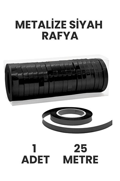 Bunloon Metalize Siyah Rafya – 25 Metre | Balon Bağlama, Hediye Paketleme, Dekorasyon Şeridi
