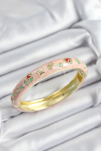 Clariss Mineli Brass Pink Flower Motif Gold Color Women's Handcuffs