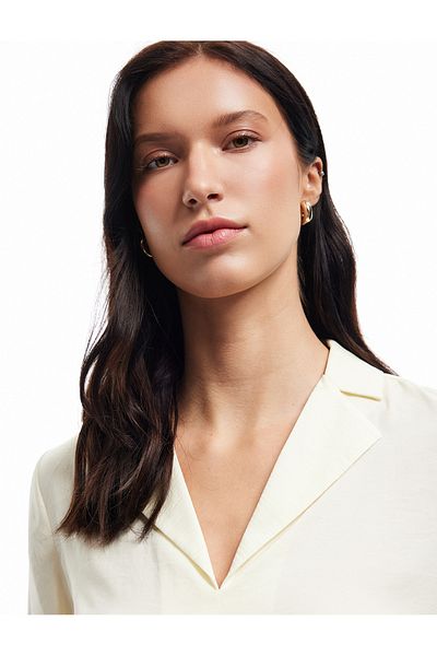 Koton New Season Aerobin Fabric Peaked Collar 3/4 Sleeve Satin Blouse