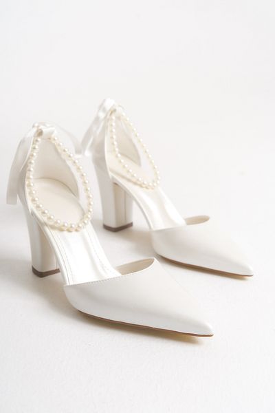FOLLOWIN Women's Bride Pearl Thick Heeled Special Day Wedding Wedding Bridal Shoes