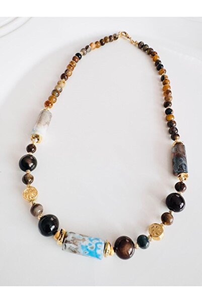 DEVİ fashion Kaplan Gözü Doğal Taş Kolye 48 cm