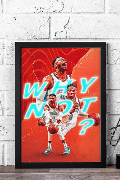 Saturn Russell Westbrook Why Not Framed Painting - Basketball Nba Poster Painting