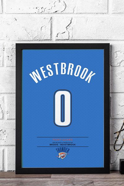 Saturn Tricou Russell Westbrook cu cadru de pictură - Tricou NBA Oklahoma City Thunder