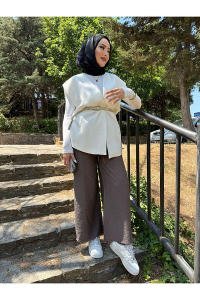 Dea Dessi Strawberry Fabric Elastic Waist Pocket Wide Leg Trousers
