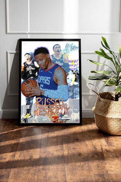 Saturn Russell Westbrook Framed Painting - Basketball Nba Poster Painting