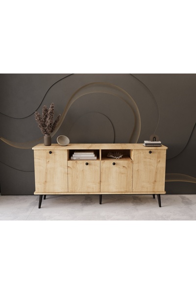 melura home LUNARIS KONSOL 160 CM OVAL KENAR %100 MDF LAKE AHŞAP AYAK