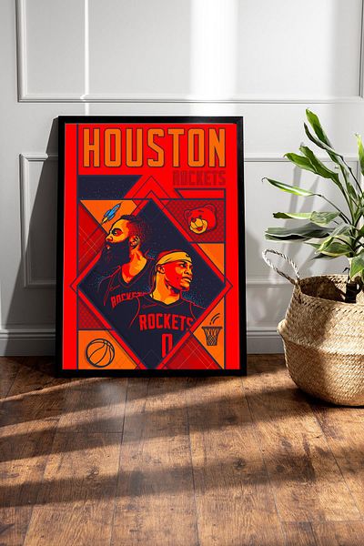 Saturn Russell Westbrook James Harden Framed Painting - Basketball Nba Poster Painting