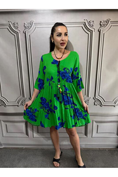 Büyük Hanım Viscose Strap Style Floral Short Dress