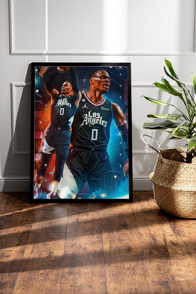 Saturn Russell Westbrook Framed Painting - Basketball Nba Poster Painting