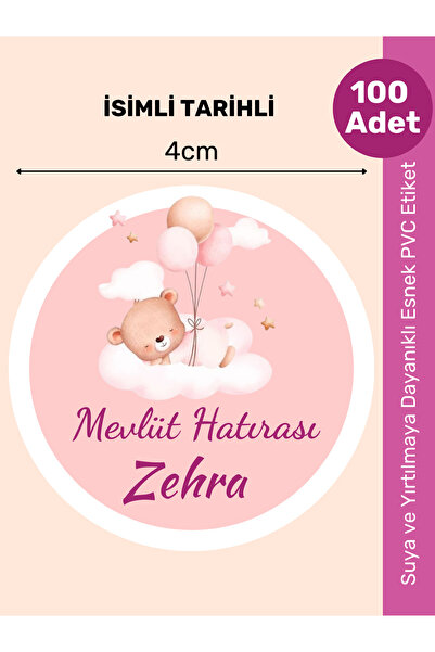 alışveriş kurdu İsimli Bebek Etiketi Sticker- Mevlüt Doğum günü Etiketi 4x4 c...