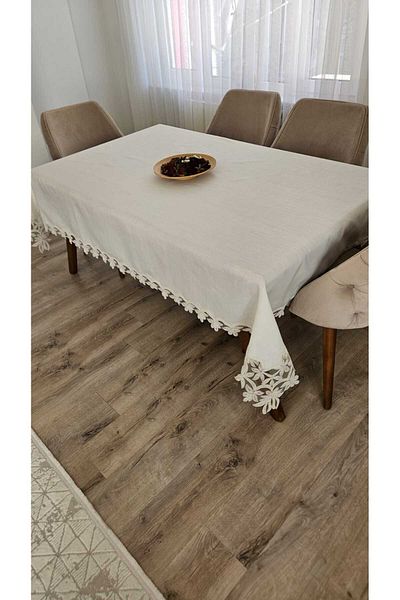 ZESA HOME Gardenia Linen Carefree French Guipure Tablecloths-100X100...160X280