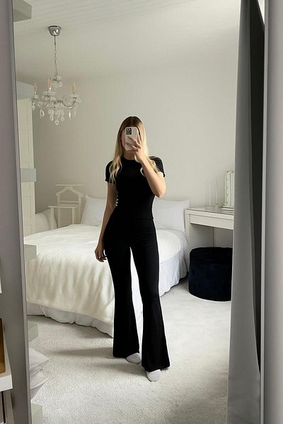TRIKO TIME COLLECTION Women's Flared Quel Set – Short Sleeve Crop Blouse & Flared Leg Pants Tq012