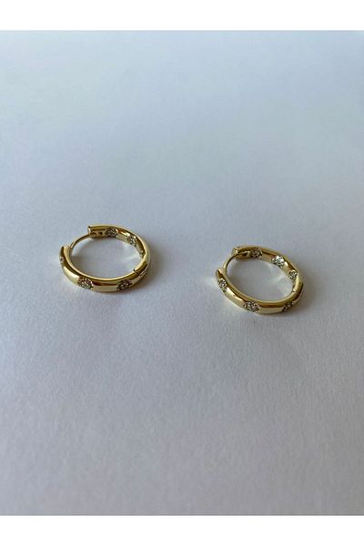 marsel aksesuar Xuping Medium Size Mini Stone Hoop Gold Earrings