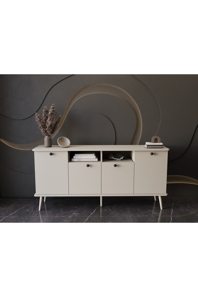 melura home LUNARIS KONSOL 180 CM OVAL KENAR %100 MDF LAKE AHŞAP AYAK