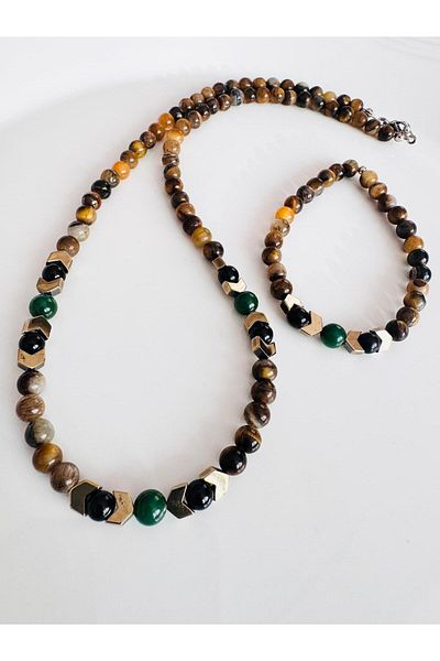 DEVİ fashion Tiger Eye Design Bracelet and Necklace 45 cm