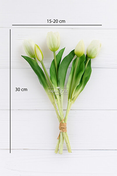 Yapay Çiçek Deposu Gerçek Dokulu Lüx 5 Dallı Tulipa Lale Buketi Beyaz