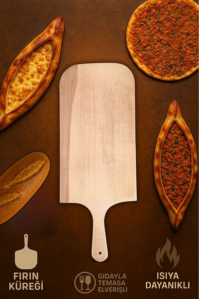 Ülgenev 1 Piece Beech Wood Oven Shovel – 50X19,5 cm Natural Wood Pizza, Pita, Lahmacun Shovel
