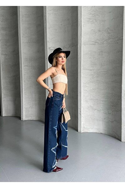 Butik Trend Y2K džinsa sa širokim nogavicama i plavim zvezdama za žene