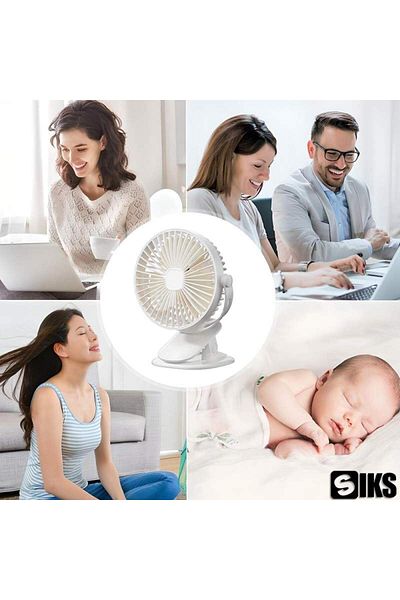 SIKS Portable Fan With Clips, 3 Intensity Levels, 720 Degree Rotation, 5 V, Battery Life 3-13h, USB