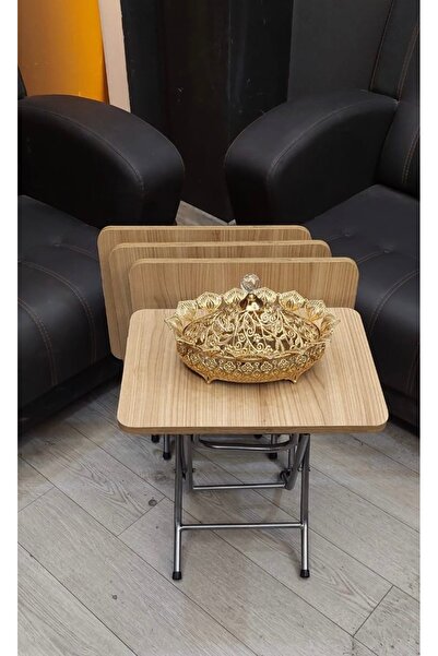 Can Vista Home Katlanabilir Ceviz 4'lü Zigon Sehpa Gri Ayaklı