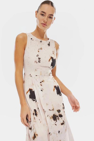 PayBuy Maxi a Line Sleeveless Matte Satin Dress Animal Print Summer Professional Look Comfortable Cut