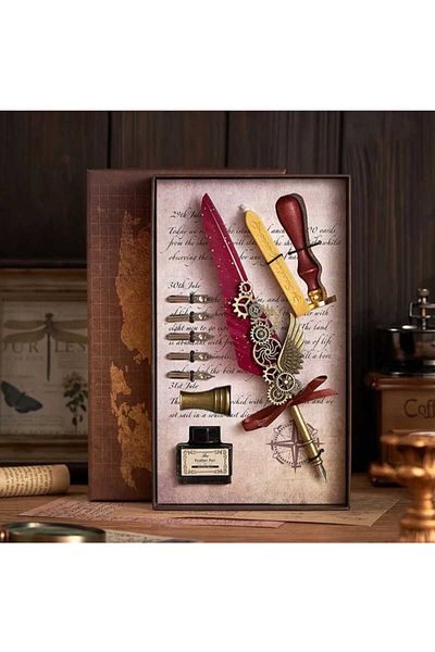 MRShopping Mr Feather Dip Inkwell Set Fountain Pen Calligraphy Pen Office, Lover, Teacher's Day, Christmas Gift