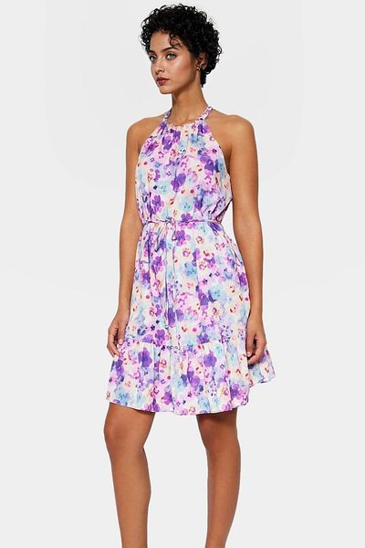PayBuy Floral Pattern Mini Chiffon Dress Comfortable A-Line Summer Casual Style Durable Material