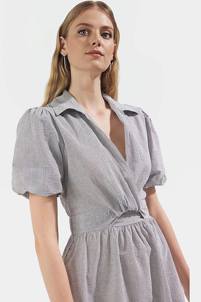 PayBuy Chic Striped Midi Dress Casual Woven Cotton Fabric Shirt Collar Skater Fit Comfortable Cut