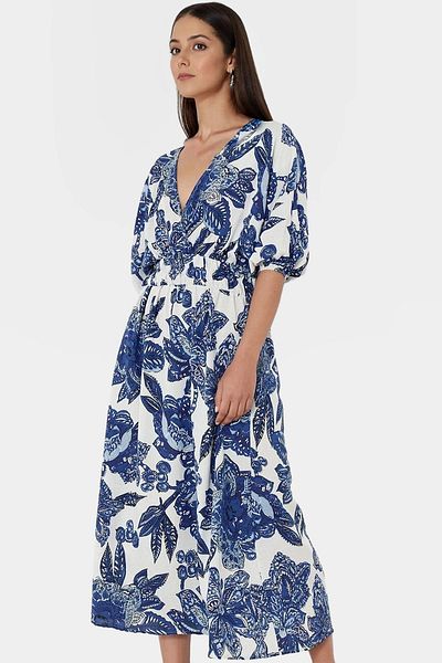 PayBuy Floral Pattern A-Line Midi Woven Dress Comfortable Summer Casual Style Elegantane Design Perfect Fit
